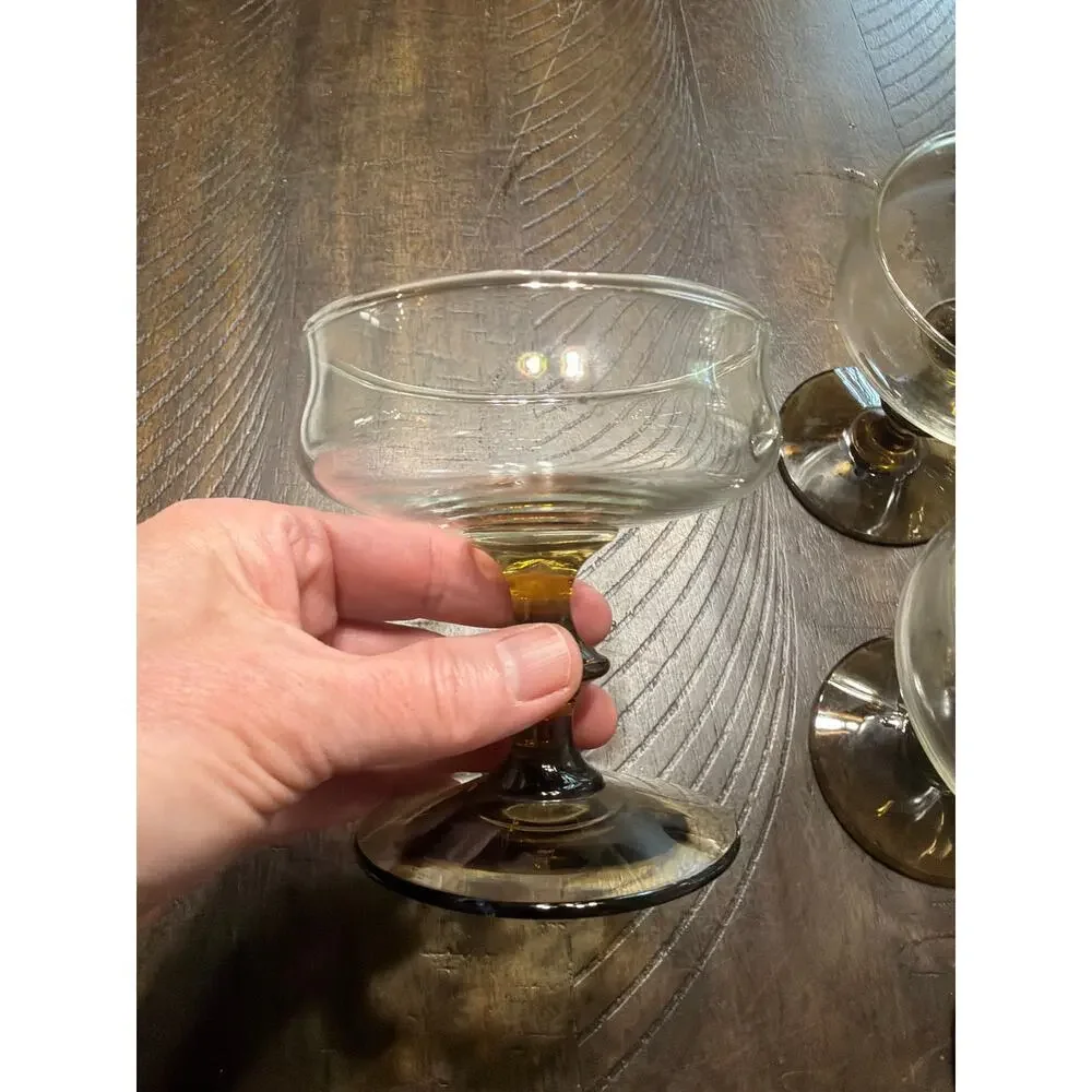 Set of 8 Vintage Smoked Amber Glass Sherbet Dessert Cups Sundae Parfait Goblets